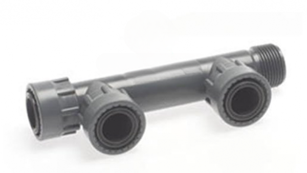 PVC Verteiler 2 Fach, Auslässe 3 x 1" IG x 1" AG,PVC Verschraubungen, Überwurf, Ventilanschlüsse für Rain-Bird und Hunter
